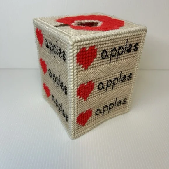 Apple Tissue Box Cover Plastic Canvas VTG Handmade Teacher Classroom - Picture 3 of 6